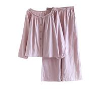 Womens Nightwear Uk Pyjamas For Women Plus Size 100% Cotton Pyjama Set Loose Button Up Shirt And Trousers Sets Warm Coloured Homewear Simple Round Neck Top Comforts Breathable Sleepwear Set
