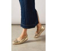 Womens Nina Faux Leather MaryJane Espadrille Flat Shoes Gold 8