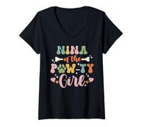 Womens Nina Of The Pawty Girl Dog Grandma Family Matching V-Neck T-Shirt