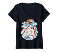 Womens Nine-Tailed Kitsune Fox Japanese Dragon Mythical Anime Art V-Neck T-Shirt