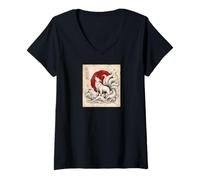 Women's Nine-Tailed Kitsune Kaiju Spirit Fox Awakens V-Neck T-Shirt