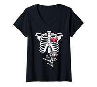 Womens Ninja American Flag Skeleton Pregnancy Halloween Shirt V-Neck T-Shirt