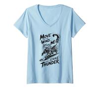 Womens Ninja Cat Move Like Wind Strike Like Thunder Samurai Style V-Neck T-Shirt