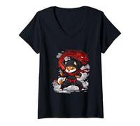 Women's Ninja Fox Beneath the Dragon Power V-Neck T-Shirt