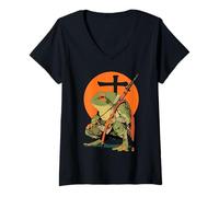 Womens Ninja Japanese Kanji Katana Samurai Frog V-Neck T-Shirt