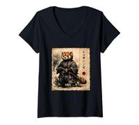 Women's Ninja Red Panda Samurai Warrior Anime Japanese Art Kawaii V-Neck T-Shirt