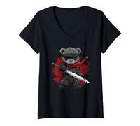 Womens Ninja Teddy Bear V-Neck T-Shirt