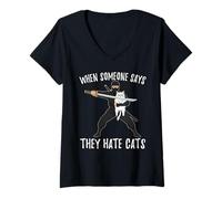 Women's Ninja with Cat When Someone Says They Hate Cats V-Neck T-Shirt