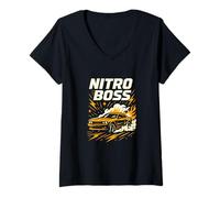 Womens Nitro Boss Street Racing Car Graphic V-Neck T-Shirt