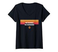 Womens No Banks No Borders freedom finance decentralize bitcoin V-Neck T-Shirt