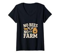 Women's No Bees No Farm Save The Honey Bees Farming V-Neck T-Shirt
