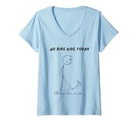 Womens No Bike Ride Today. Sad mad Stick Man Kicking a can. V-Neck T-Shirt