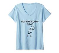 Women's No Birdwatching Today Funny Birder Mood Stick Figure V-Neck T-Shirt