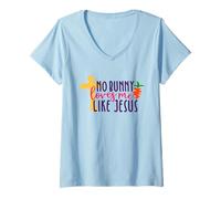 Womens No Bunny Loves Me Like Jesus - Christian Easter Joke V-Neck T-Shirt
