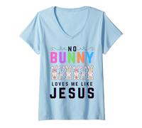 Women's No Bunny Loves me Like Jesus Christian Easter Rabbit Kids V-Neck T-Shirt