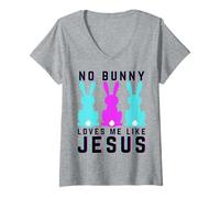 Women's No Bunny Loves me Like Jesus Christian Easter Rabbit Kids V-Neck T-Shirt