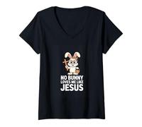 Women's No Bunny Loves Me Like Jesus Cute Easter Bunny V-Neck T-Shirt