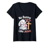 Women's No Bunny Loves Me Like Jesus Easter V-Neck T-Shirt