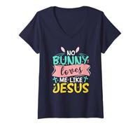 Womens No Bunny Loves Me Like Jesus V-Neck T-Shirt