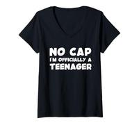 Womens No Cap I'm Officially A Teenager Funny Gen A Slang V-Neck T-Shirt