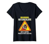 Women's No Chocolate Until Easter Funny Lent Warning Sign V-Neck T-Shirt