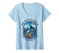 Womens No City Lights Just Campfire Nights Camping Scene Outdoors V-Neck T-Shirt