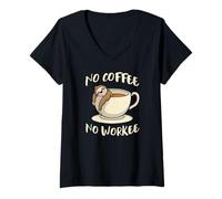 Womens No Coffee No Workee Layabout Laziness Sloth Lover V-Neck T-Shirt