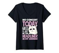 Womens No Concert Today Sad Girl Funny Cat Tee Music Fan Vibes V-Neck T-Shirt