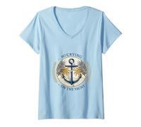 Womens No Crying on the Yacht Nautical Coastal Design V-Neck T-Shirt