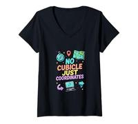Women's No Cubicle Just Coordinates Travel Freedom Design V-Neck T-Shirt