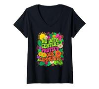 Women's No Data Centers Protect Our Community Groovy Activism V-Neck T-Shirt