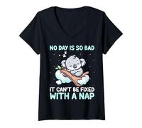 Women's No Day is So Bad It Can't Be Fixed with a Nap Sleeping Koala V-Neck T-Shirt