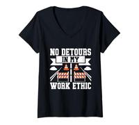 Women's No Detours in My Work Ethic Road Builder V-Neck T-Shirt
