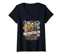 Womens No Digital ID UK Punk Style for Rebels and Activists V-Neck T-Shirt
