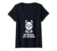 Womens No Drama Just Grammar Llama Humor V-Neck T-Shirt