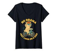 Womens No Drama Just Llama On A Bike Cool Vibes V-Neck T-Shirt