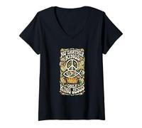Women's No Earthly Kings Only King Jesus Retro Peace Sign Fish V-Neck T-Shirt