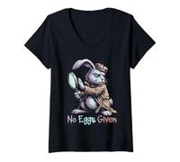 Women's No Eggs Given Funny Detective Easter Bunny Sarcastic V-Neck T-Shirt