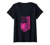 Womens No Fighting Alone USA American Flag Breast Cancer Awareness V-Neck T-Shirt