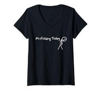 Womens No Fishing Today Sad Stick Man Fishing Lover Angling Joke V-Neck T-Shirt