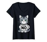 Women's No Funny Grumpy Coffee Cat Lover Humor V-Neck T-Shirt