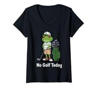 Women's No Golf Today Funny Frog Golfer Humor Chill Weekend Vibes V-Neck T-Shirt