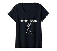 Women's No Golf Today Funny Sad Stickman Golfing Golfer V-Neck T-Shirt