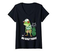 Womens No Golf Today Grumpy Frog Golfer Clover Cap V-Neck T-Shirt