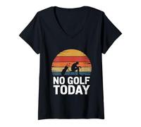 Womens No Golf Today Sarcastic Golfer Sad Stick Man Golfing Joke V-Neck T-Shirt