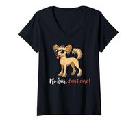 Womens No Hair Don't Care Chinese Crested Dog Owner Puppy Dog Lover V-Neck T-Shirt