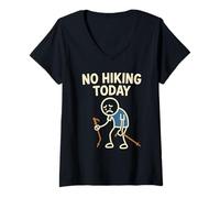 Womens No Hiking Today Funny Sad Stick Man Hike Hiker V-Neck T-Shirt