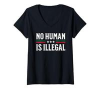 Womens No Human Is Illegal Resist Deportation Protest USA Statement V-Neck T-Shirt