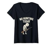 Womens No Hunting Today Funny Sad Stick Man Deer Hunters Hunt V-Neck T-Shirt