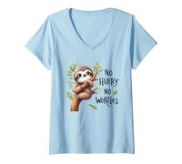 Women's No Hurry No Worries Sloth Lazy Mood V-Neck T-Shirt